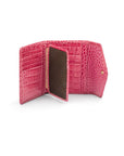 Large leather purse with 15 CC, cerise pink croc, inside