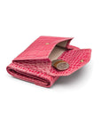 Large leather purse with 15 CC, cerise pink croc, coin purse