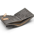 Leather purse with equestrain clasp, grey croc, inside