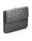 Leather purse with equestrain clasp, grey croc, back