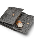 Leather purse with equestrain clasp, grey croc, coin purse