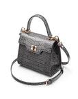 Mini leather Morgan Bag, top handle bag, grey croc, side view