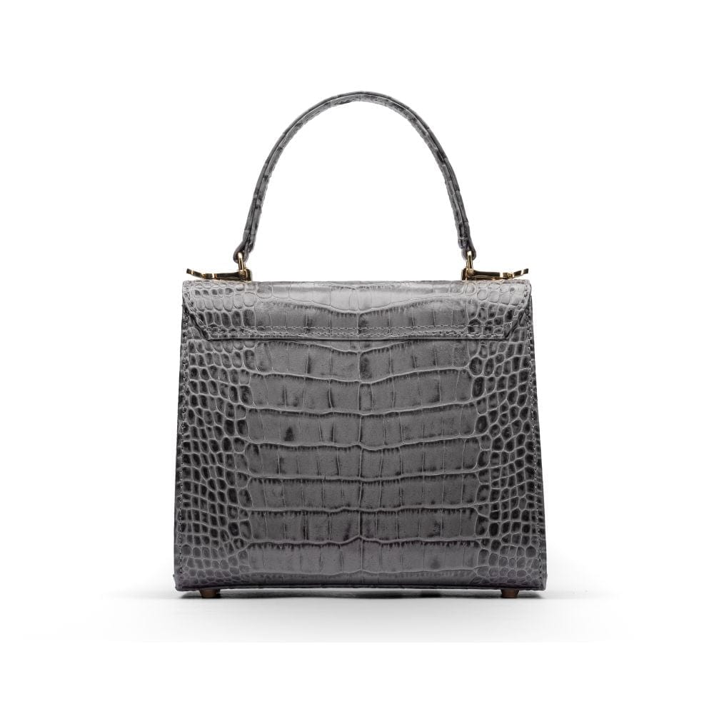 Mini leather Morgan Bag, top handle bag, grey croc, back