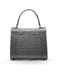 Mini leather Morgan Bag, top handle bag, grey croc, back