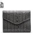 RFID Large leather purse with 15 CC, grey croc, front