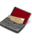 Leather business card holder with magnetic closure, grey croc, inside