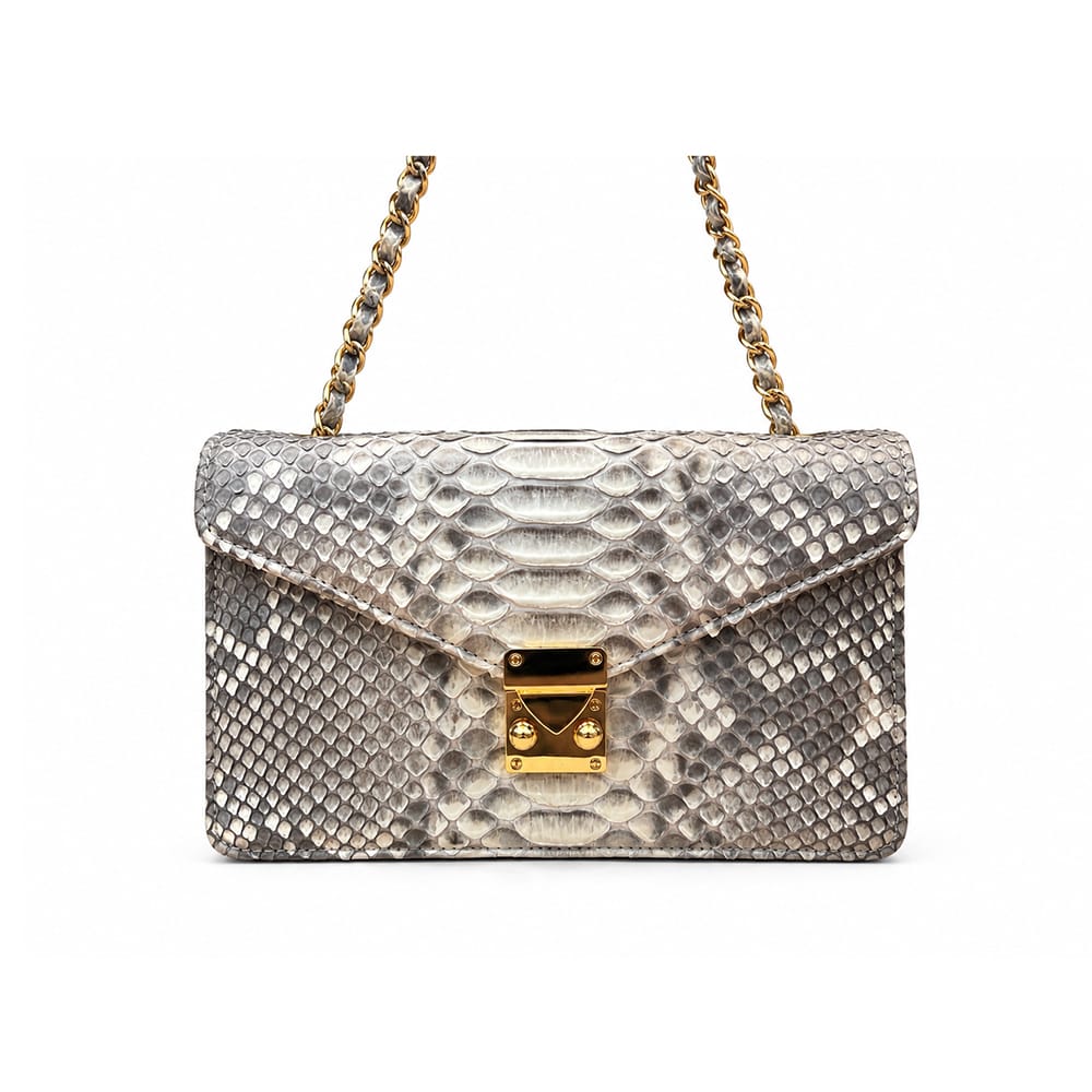 Mila Genuine Python Leather Crossbody &amp; Shoulder Bag, Grey, with chain strap