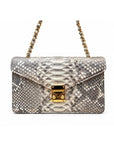 Mila Genuine Python Leather Crossbody & Shoulder Bag, Grey, with chain strap