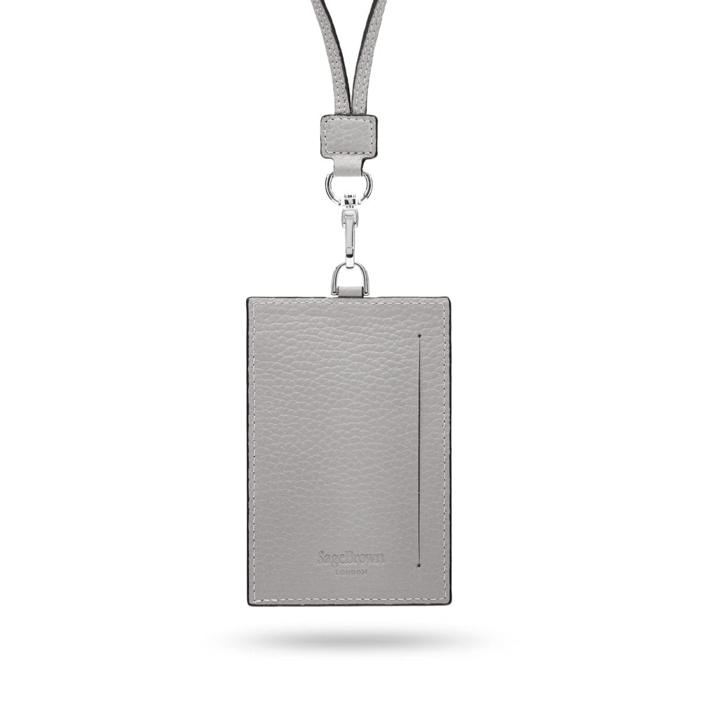 Leather lanyard ID card holder, grey, back