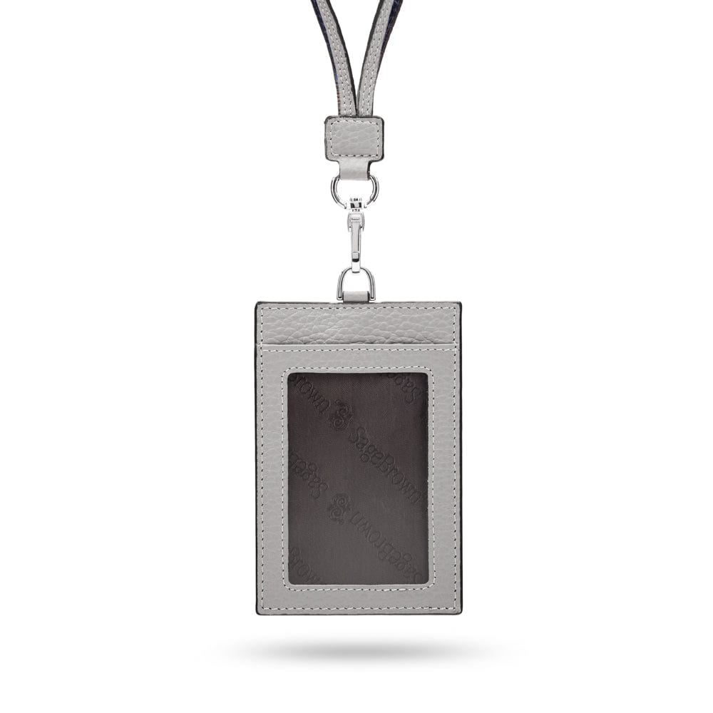 Leather lanyard ID card holder, grey, front