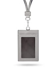 Leather lanyard ID card holder, grey, front