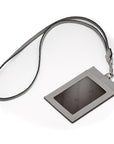 Leather lanyard ID card holder, grey, with strap