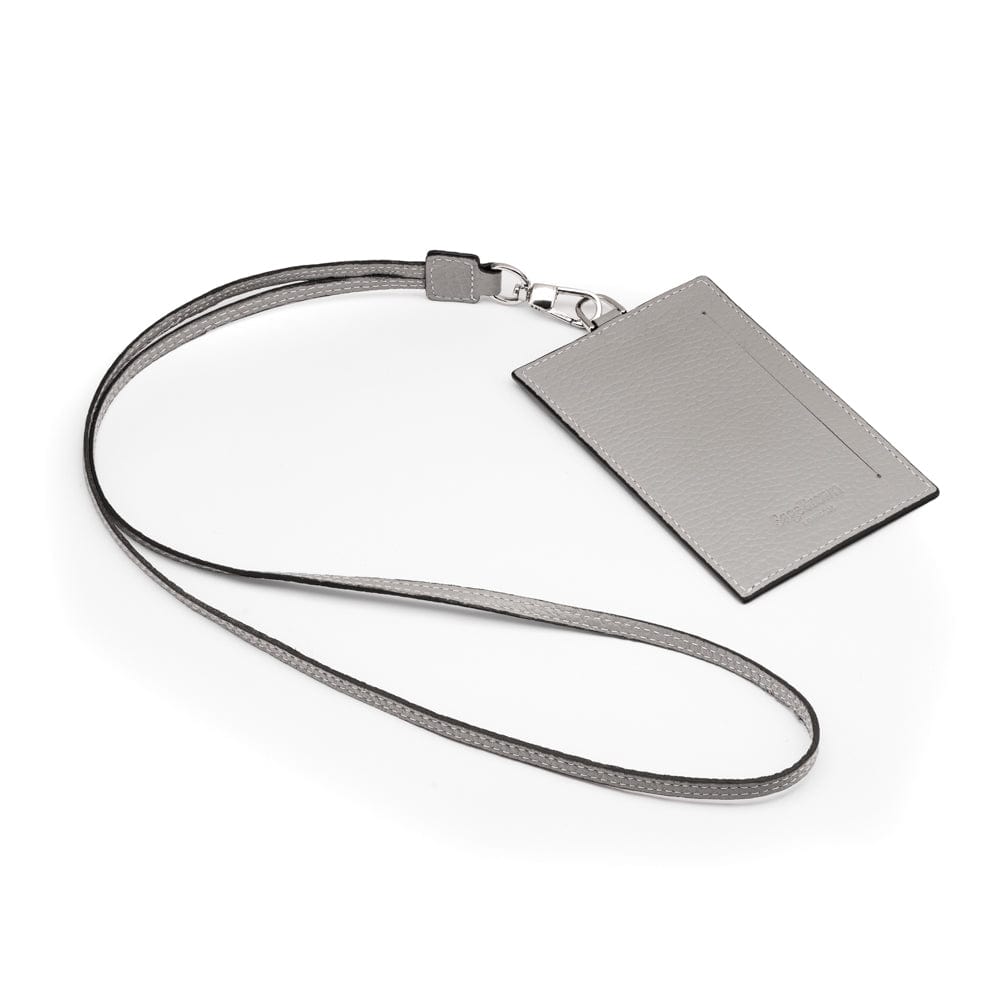 Leather lanyard ID card holder, grey, back view