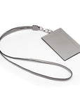 Leather lanyard ID card holder, grey, back view