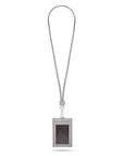 Leather lanyard ID card holder, grey, full length 