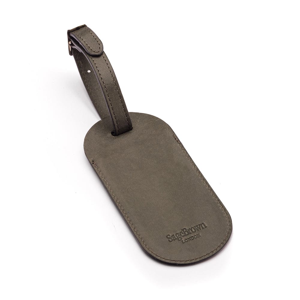 Leather luggage tag, grey, back