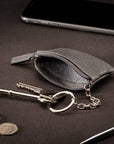 Miniature leather coin purse with key chain, grey, lifestyle