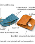 Real ostrich leather coin purse, features and dimensions