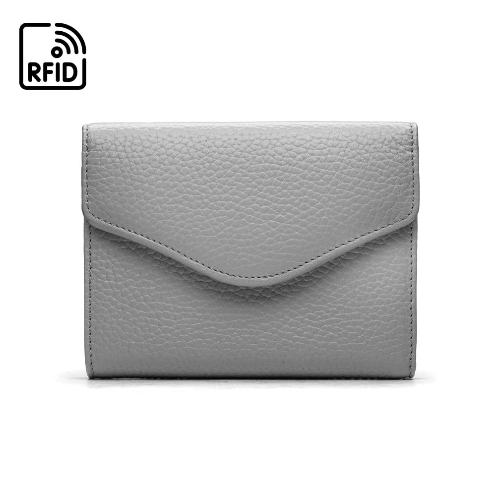RFID Large leather purse with 15 CC, grey, front
