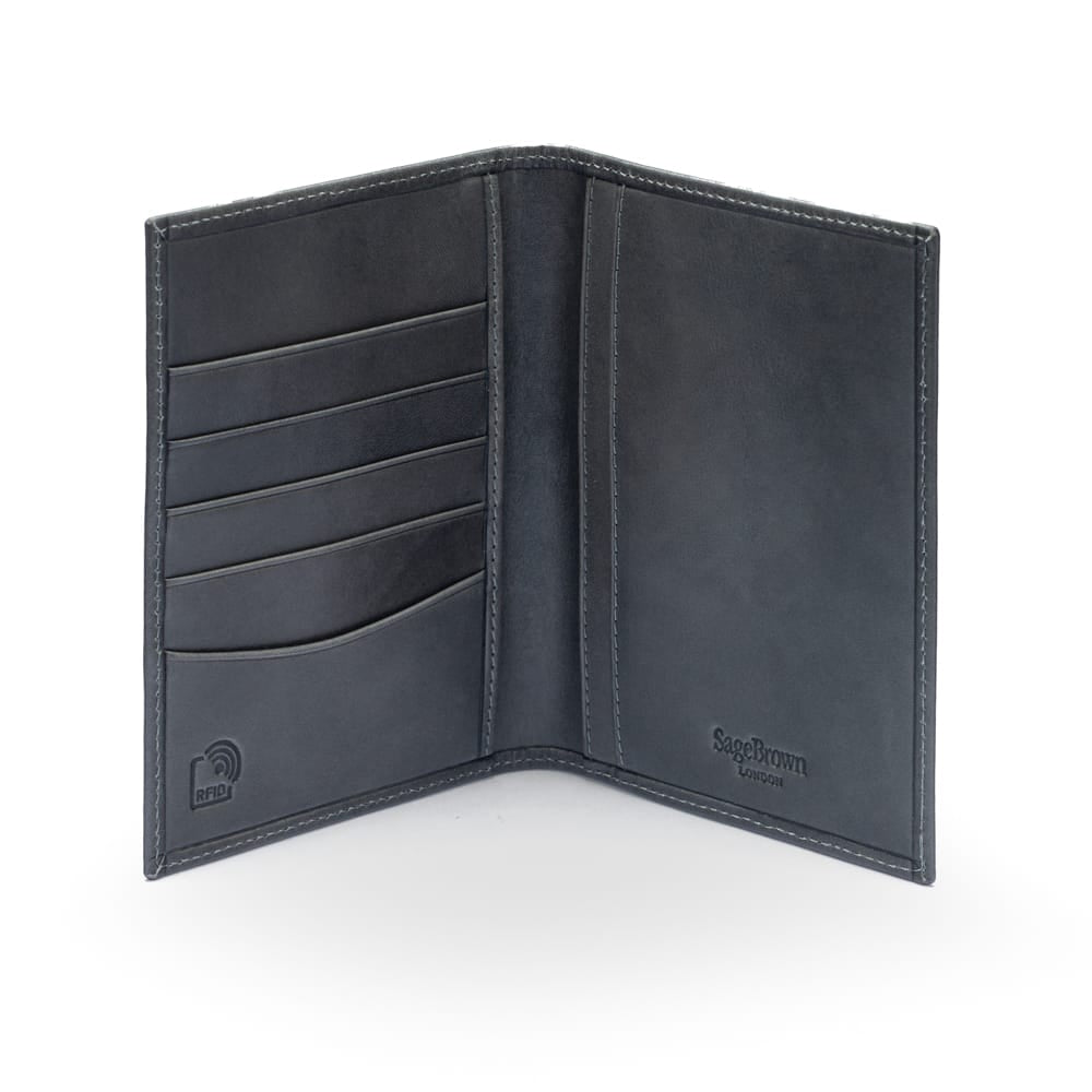 RFID Leather Passport Holder, Grey, inside view