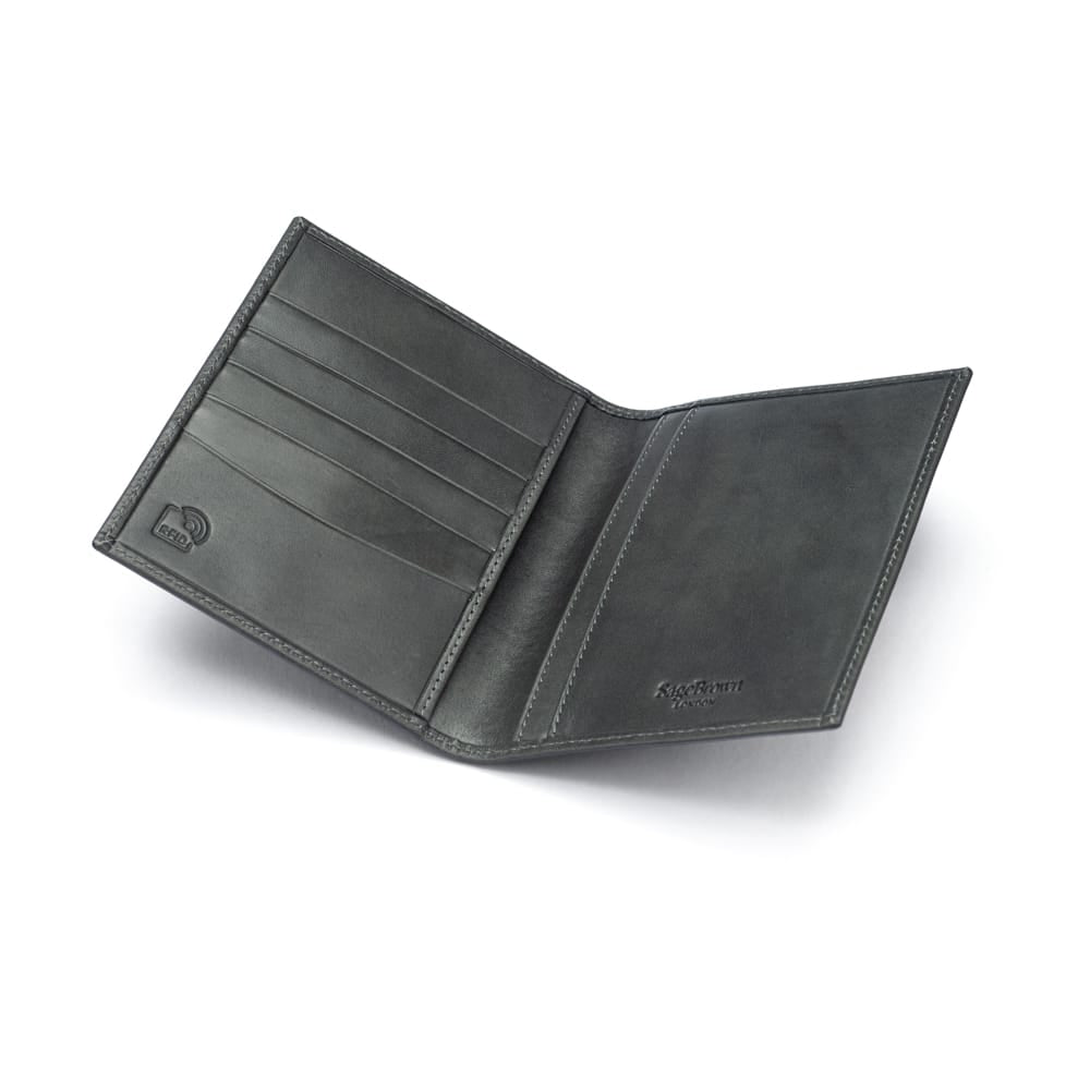 RFID Leather Passport Holder, Grey, open