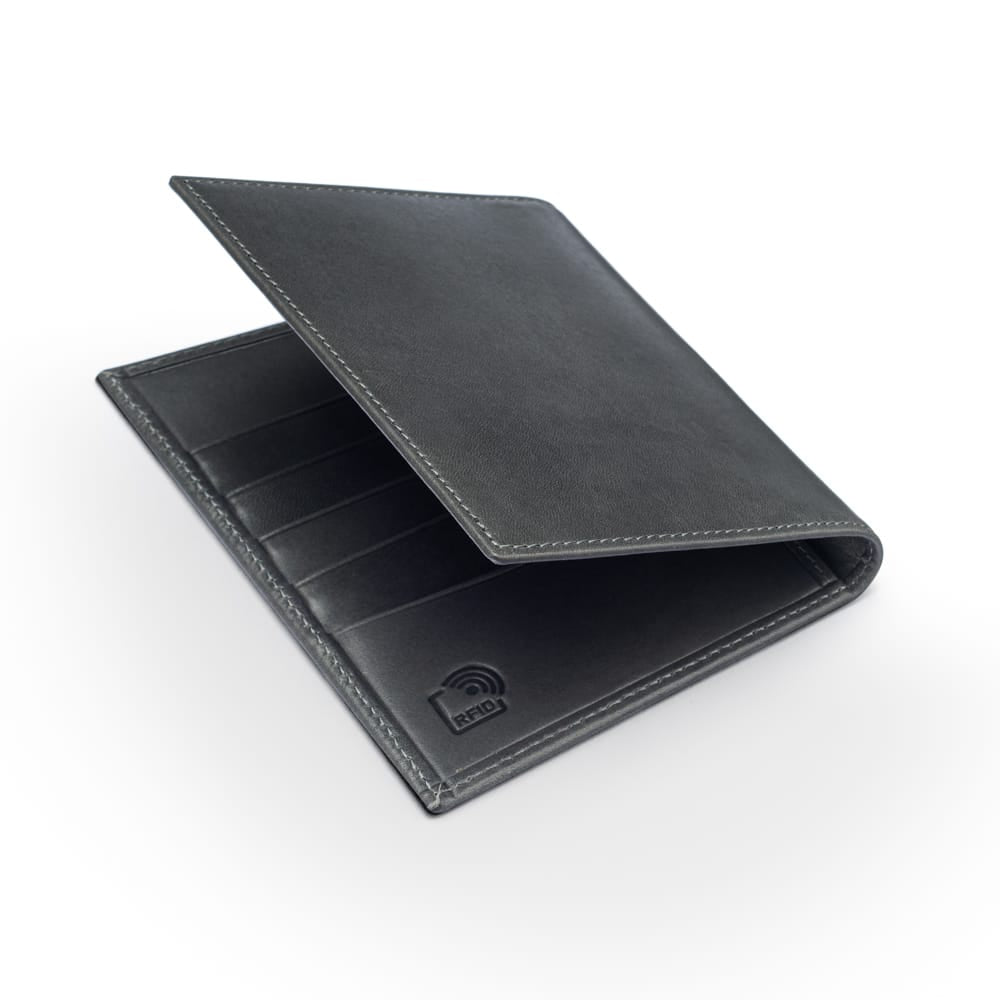 RFID Leather Passport Holder, Grey, back