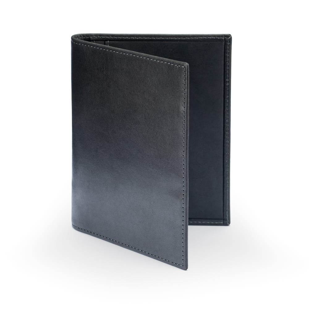 RFID Leather Passport Holder, Grey, front
