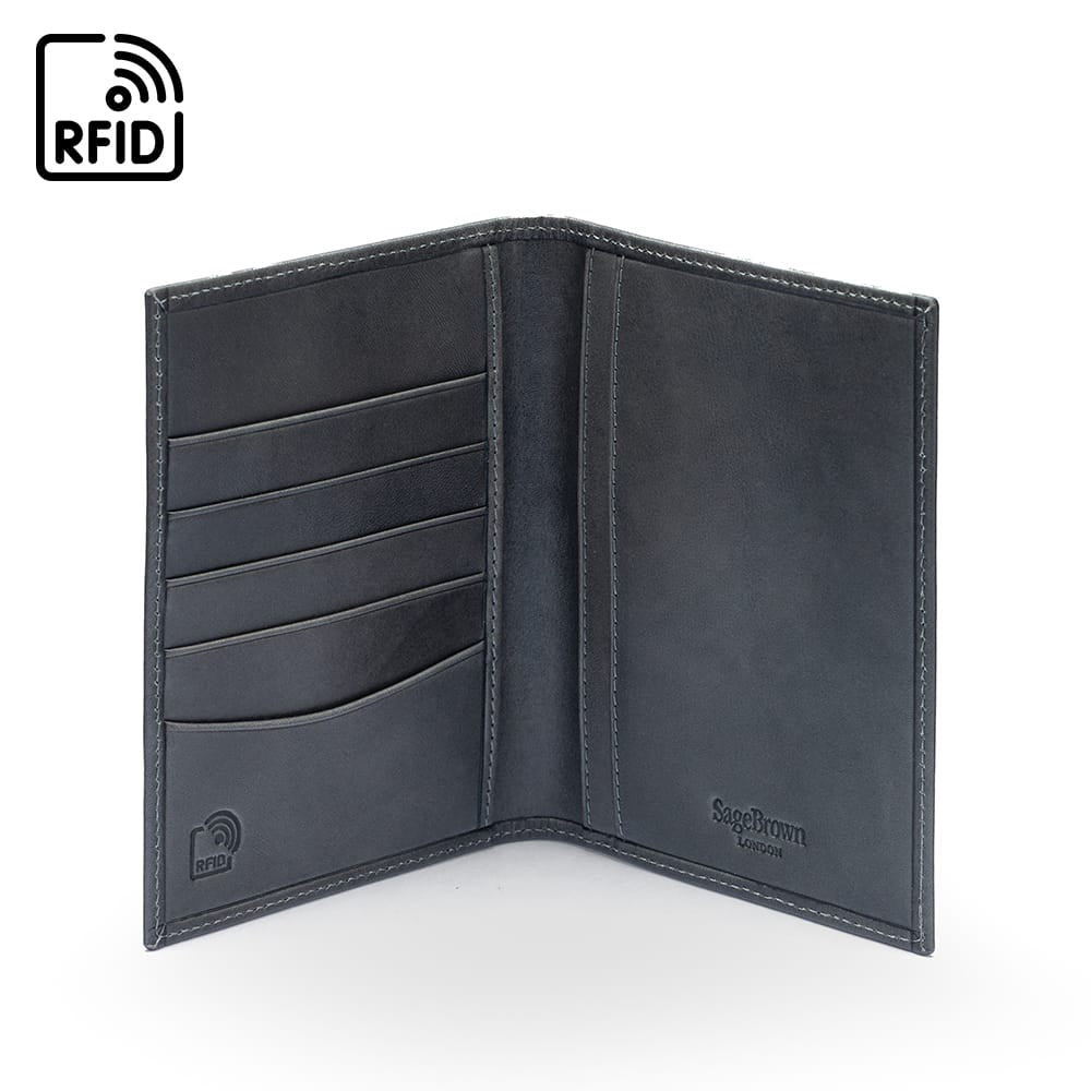 RFID Leather Passport Holder, Grey, inside