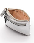 RFID Small leather zip coin pouch, silver pebble grain, inside