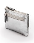 RFID Small leather zip coin pouch, silver pebble grain, back side