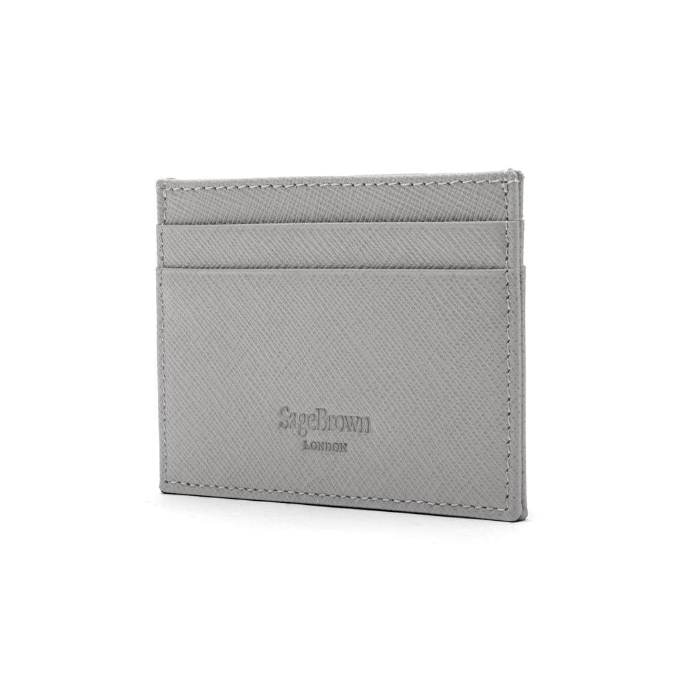 Flat leather credit card wallet 4 CC, grey saffiano, back