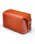 Leather wash bag, havana tan, side view