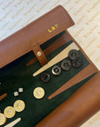 Leather Backgammon Roll - Havana Tan With Green