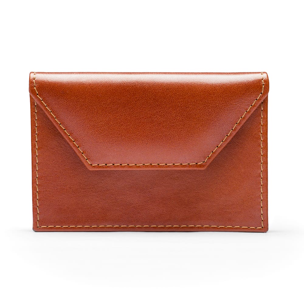 Leather business card holder, Havana tan, front