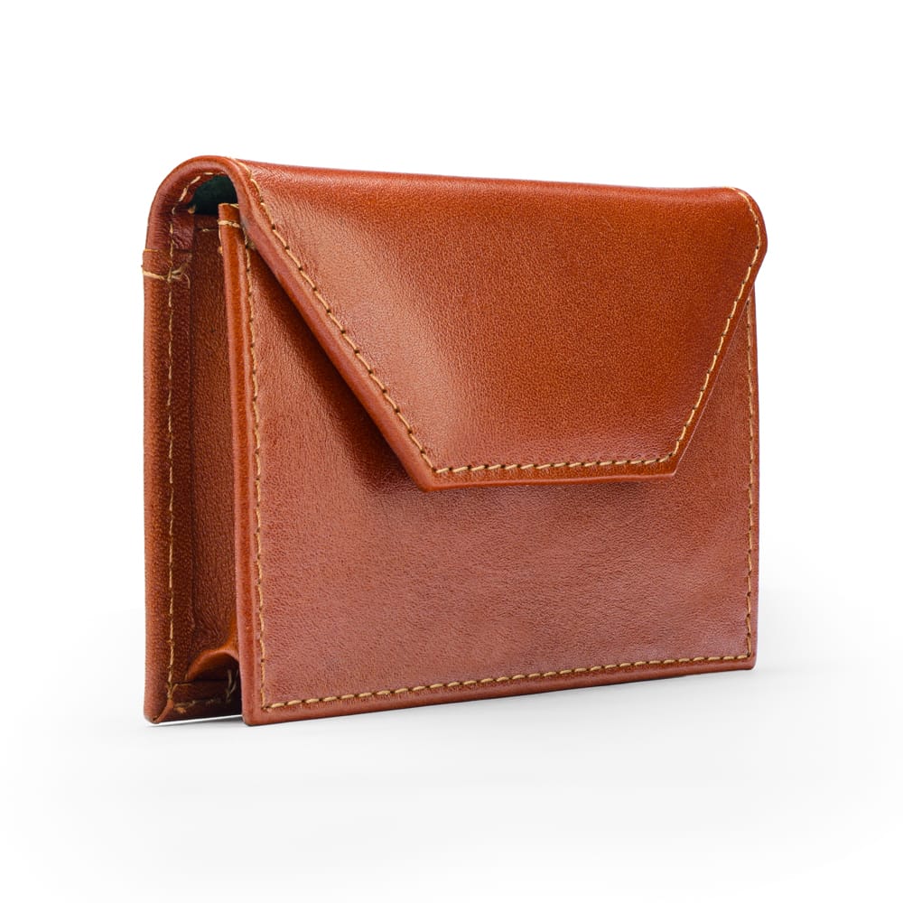 Leather business card holder, Havana tan, side
