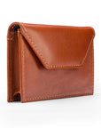 Leather business card holder, Havana tan, side