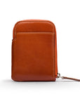 Leather card case with zip, havana tan, front