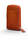 Leather card case with zip, havana tan, front view