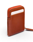 Leather card case with zip, havana tan, back