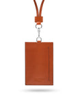 Leather lanyard ID card holder, havana tan, back