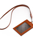 Leather lanyard ID card holder, havana tan, with strap