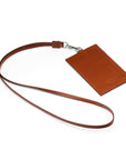 Leather lanyard ID card holder, havana tan, lanyard back