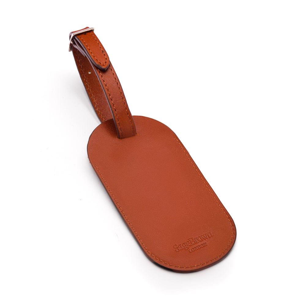Leather luggage tag, havana tan, back