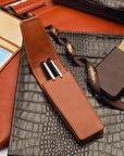 Leather pen case, havana tan