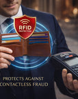 RFID leather wallet for men, prevents contactless fraud