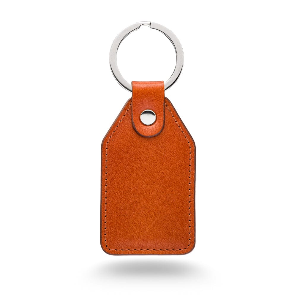 Rectangular leather key fob, havana tan, front