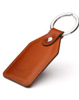 Rectangular leather key fob, havana tan, back