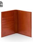 RFID leather passport holder, havana tan, inside view