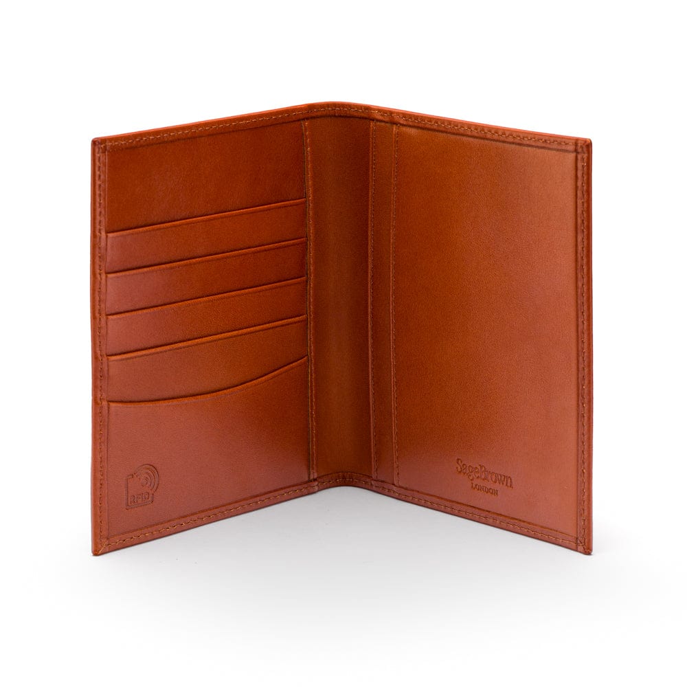 RFID leather passport holder, havana tan, inside