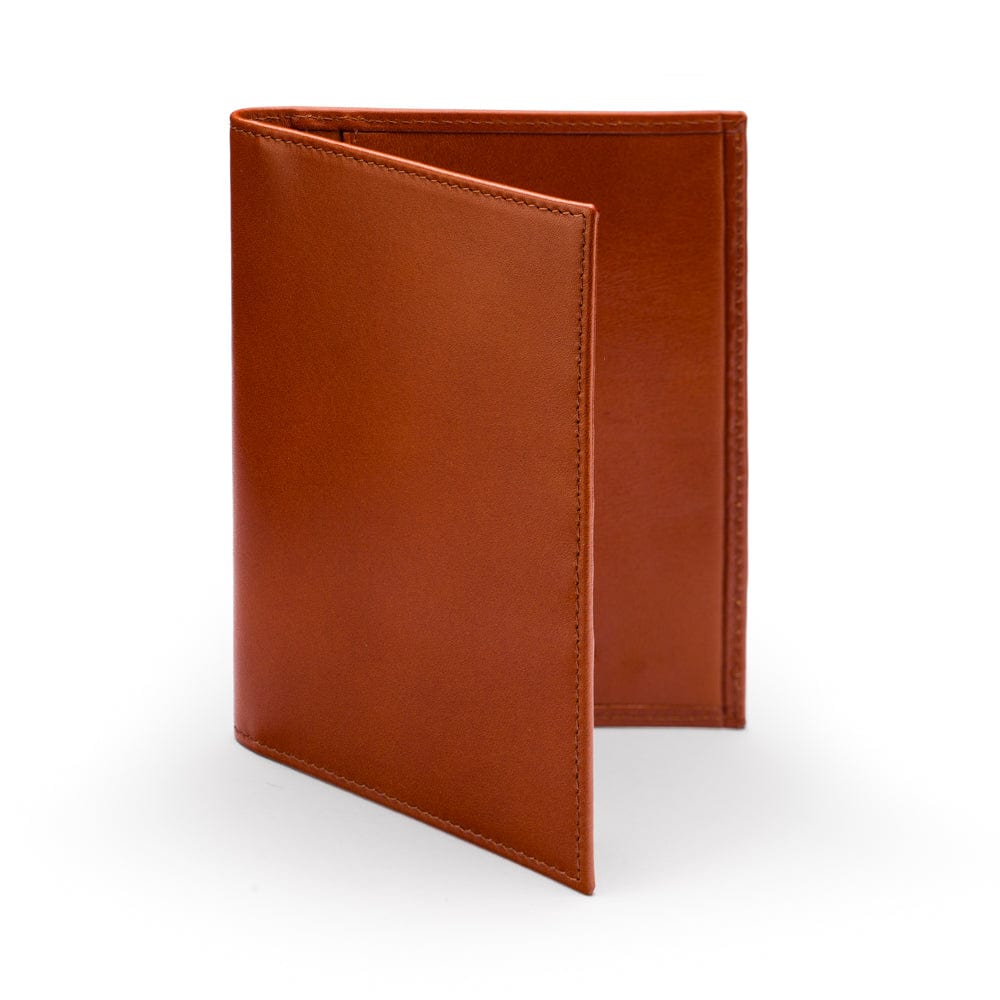 RFID leather passport holder, havana tan, front